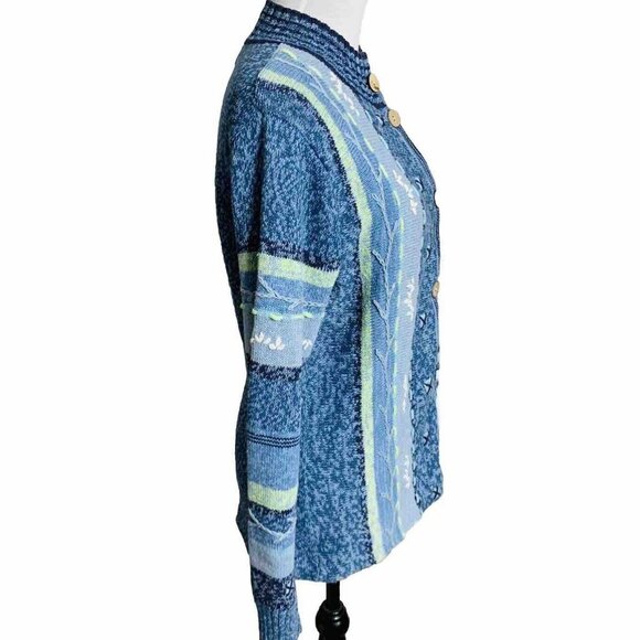 Norm Thompson Embroidered Cardigan Sweater Small Blue Button Up Winter Layering - Picture 8 of 16